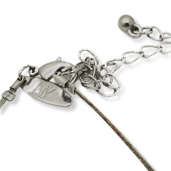 NY COLLECTION SILVERTONE WIRE & BLACK PENDANT MODERNIST STYLE NECKLACE - Picture 5 of 5